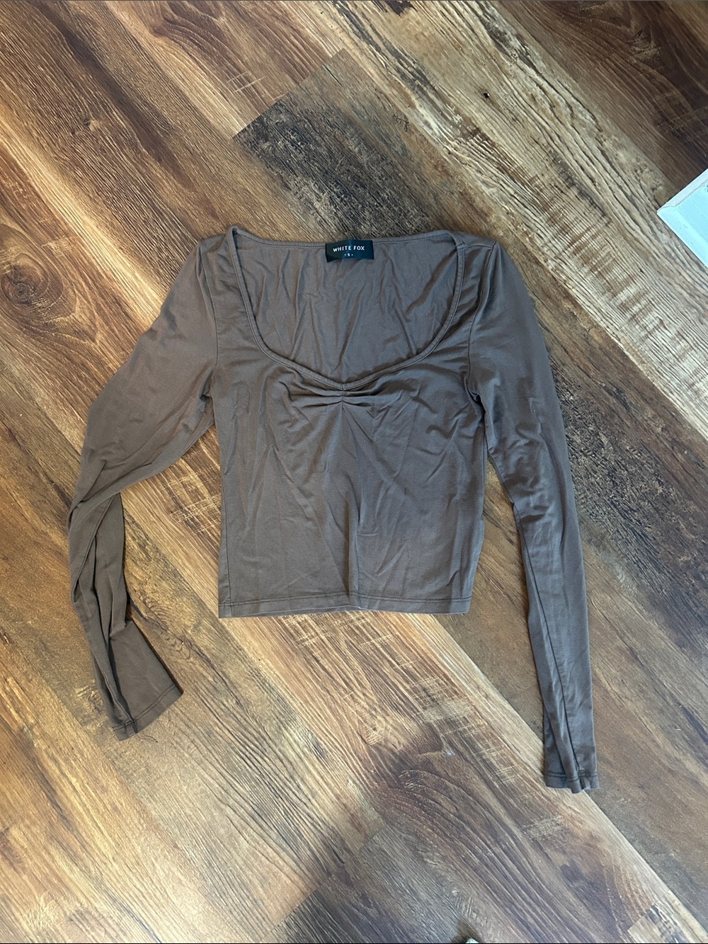 White Fox Boutique Brown Long-Sleeve Scoop Crop Top